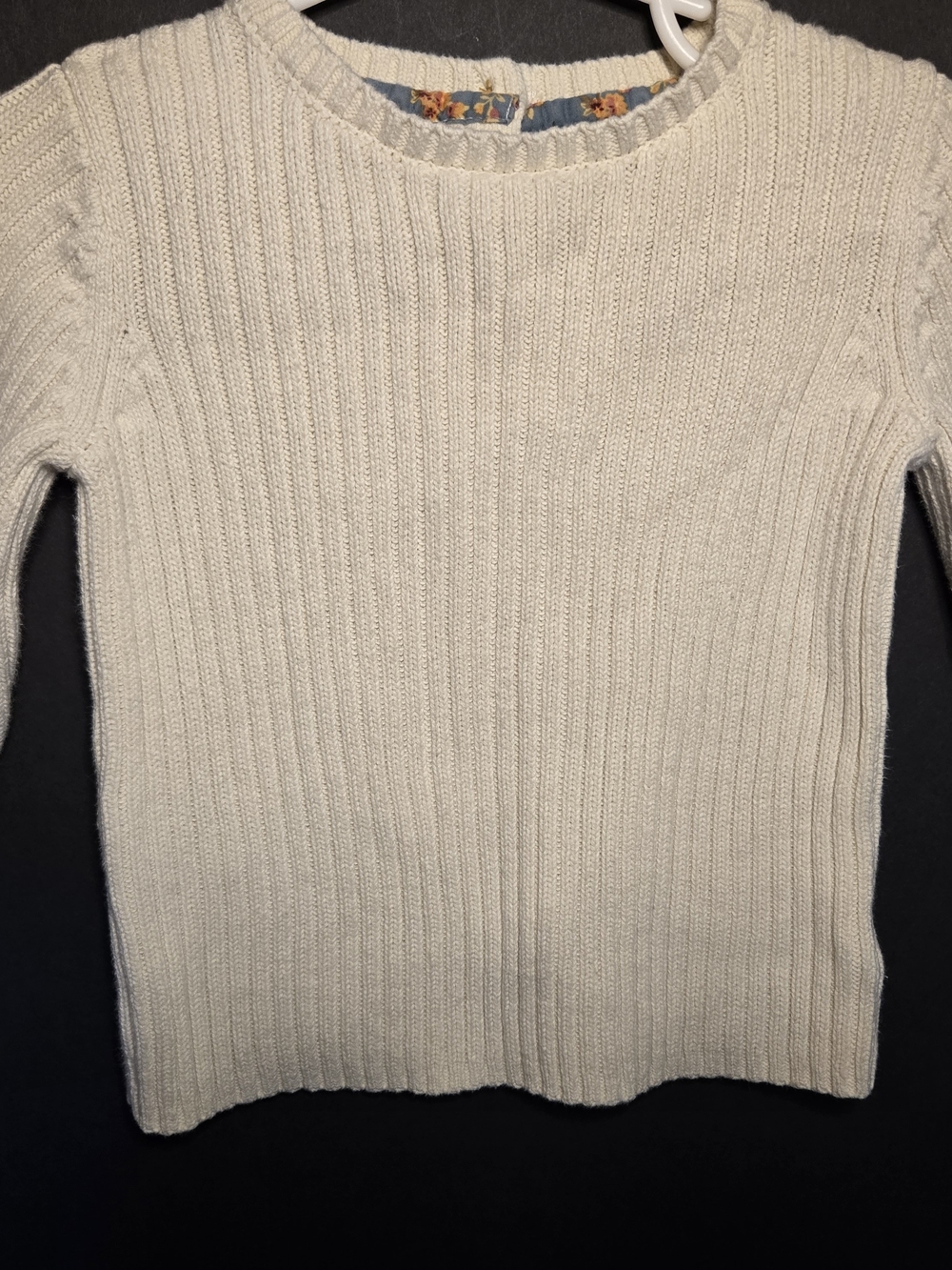 Cynthia Rowley Ivory Ribbed Knit Crewneck Sweater